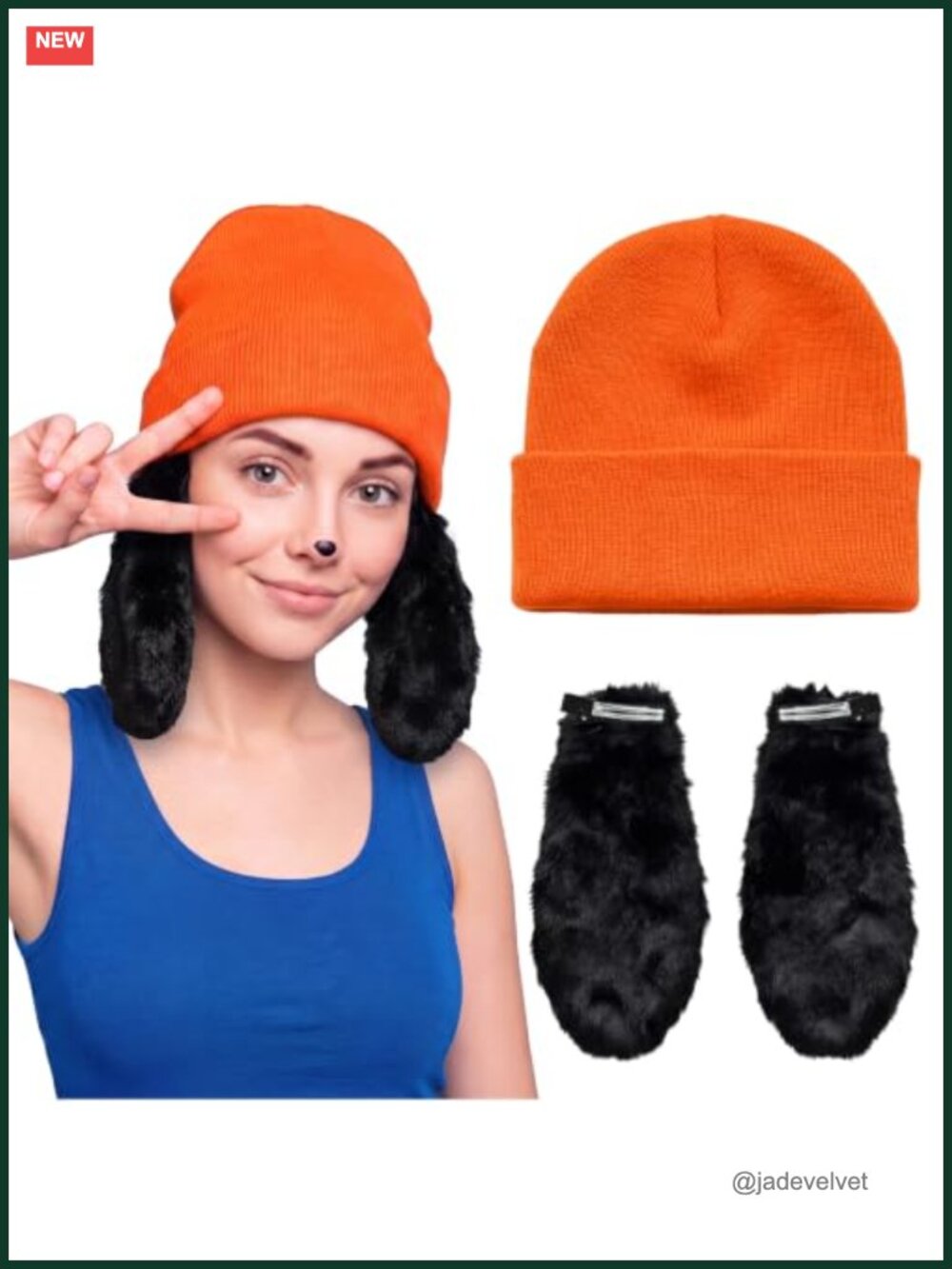 Rapper Halloween Costume Hat with Floppy Dog Ears Clips Cosplay Knit Beanie